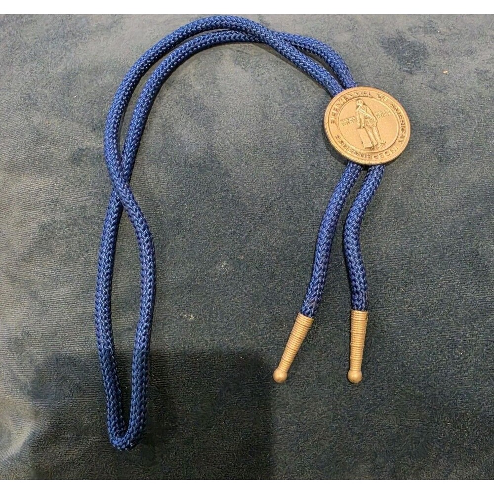 Vintage 76 Masonic Bicentennial Bolo Tie George Washington Blue Cord Silver-tone